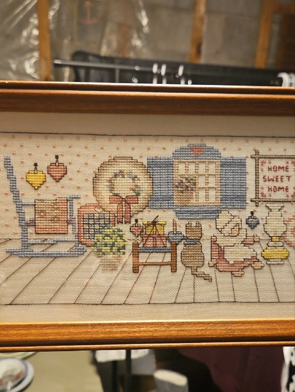 Wood Finish Home Sweet Home Framed Cross-Stitch Picture 15x7
